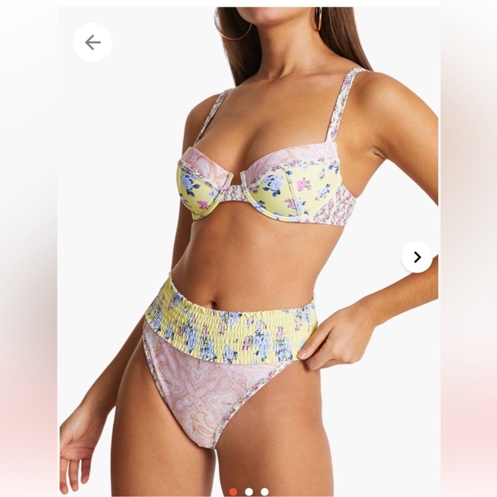 Asos Yellow Floral Nude Pink Paisley High Waist Underwire Bikini Set Sz 4